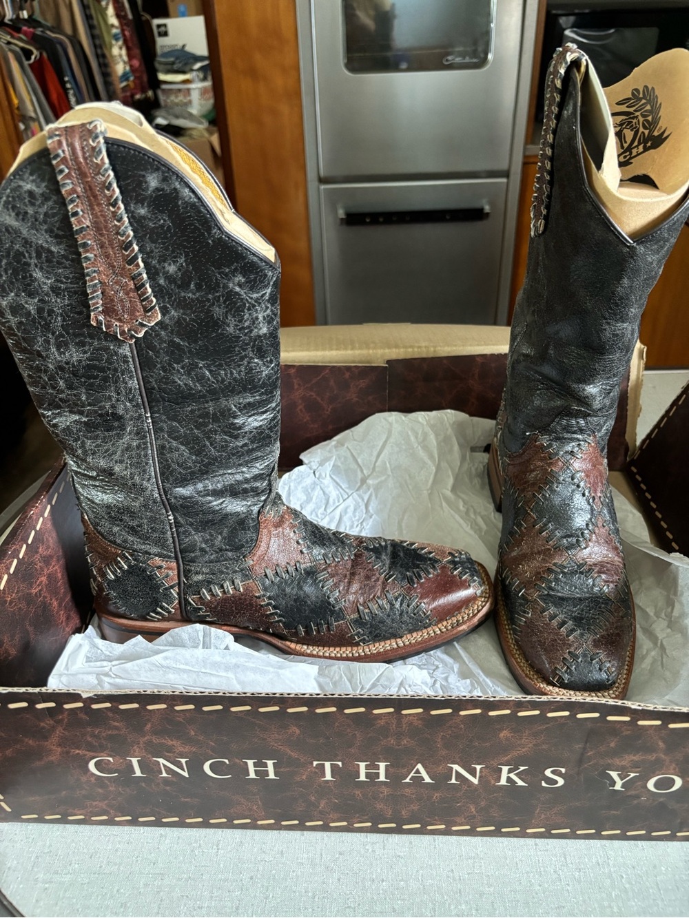 Cinch Black and Brown Patchwork Lace-Up Western Boots
